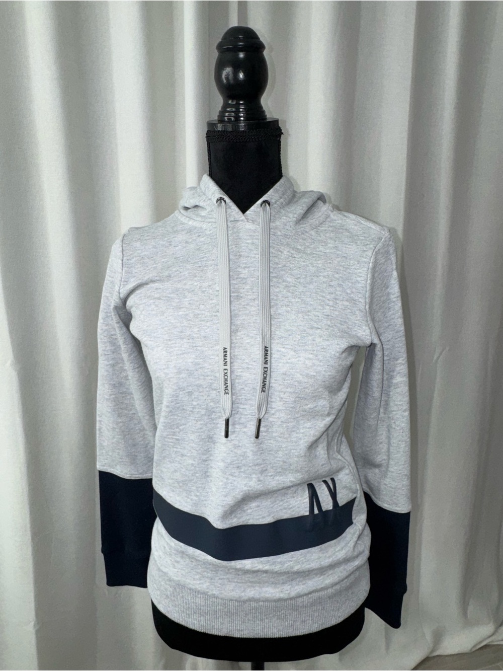 Armani Exchange Light Gray Crewneck Hoodie with Navy Band